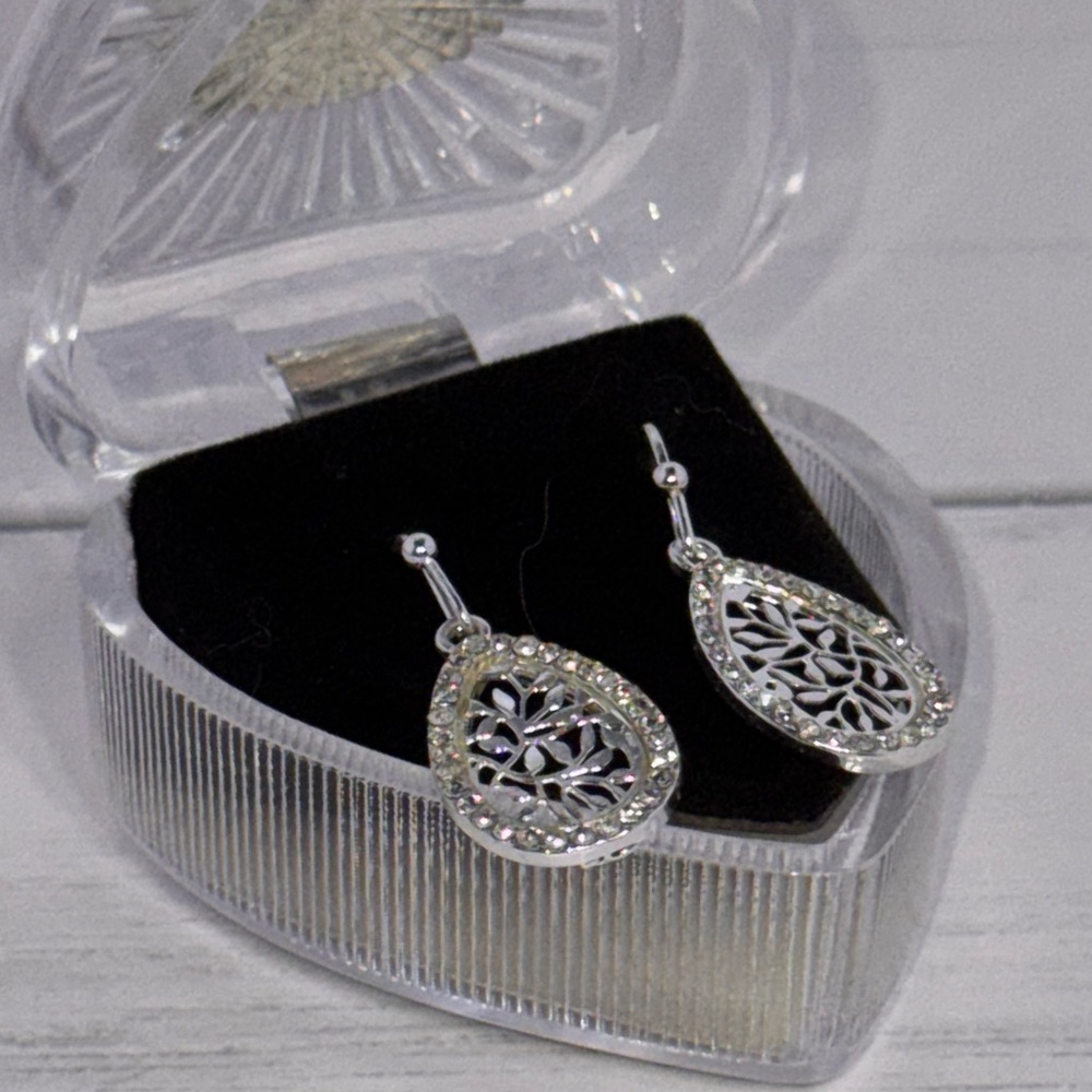 Swarovski Crystal & Silver Filagree Teardrop Earrings NIB - Picture 3 of 4